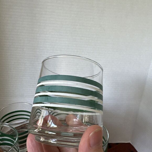 Vintage Green And White Small 8 Ounce Striped Juice Glasses Set of 5 - Picture 5 of 11